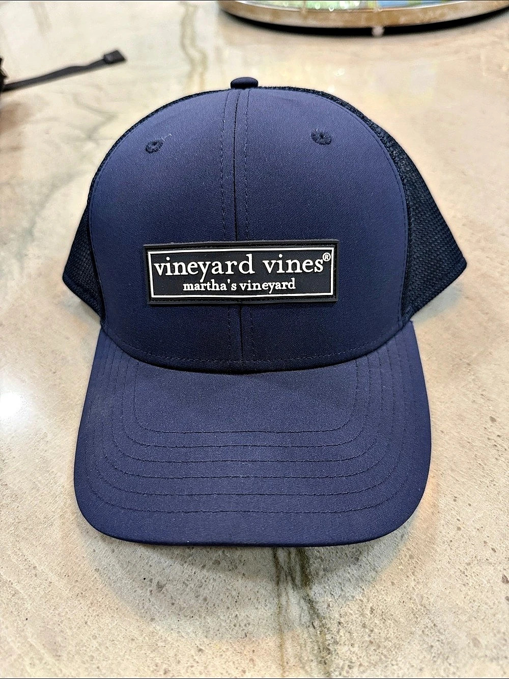 vineyard vines Logo Box Perforated Trucker Hat Blue
